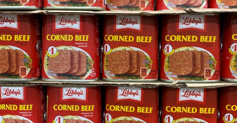 Processed Foods - Full Shot of Canned Beef on Shel